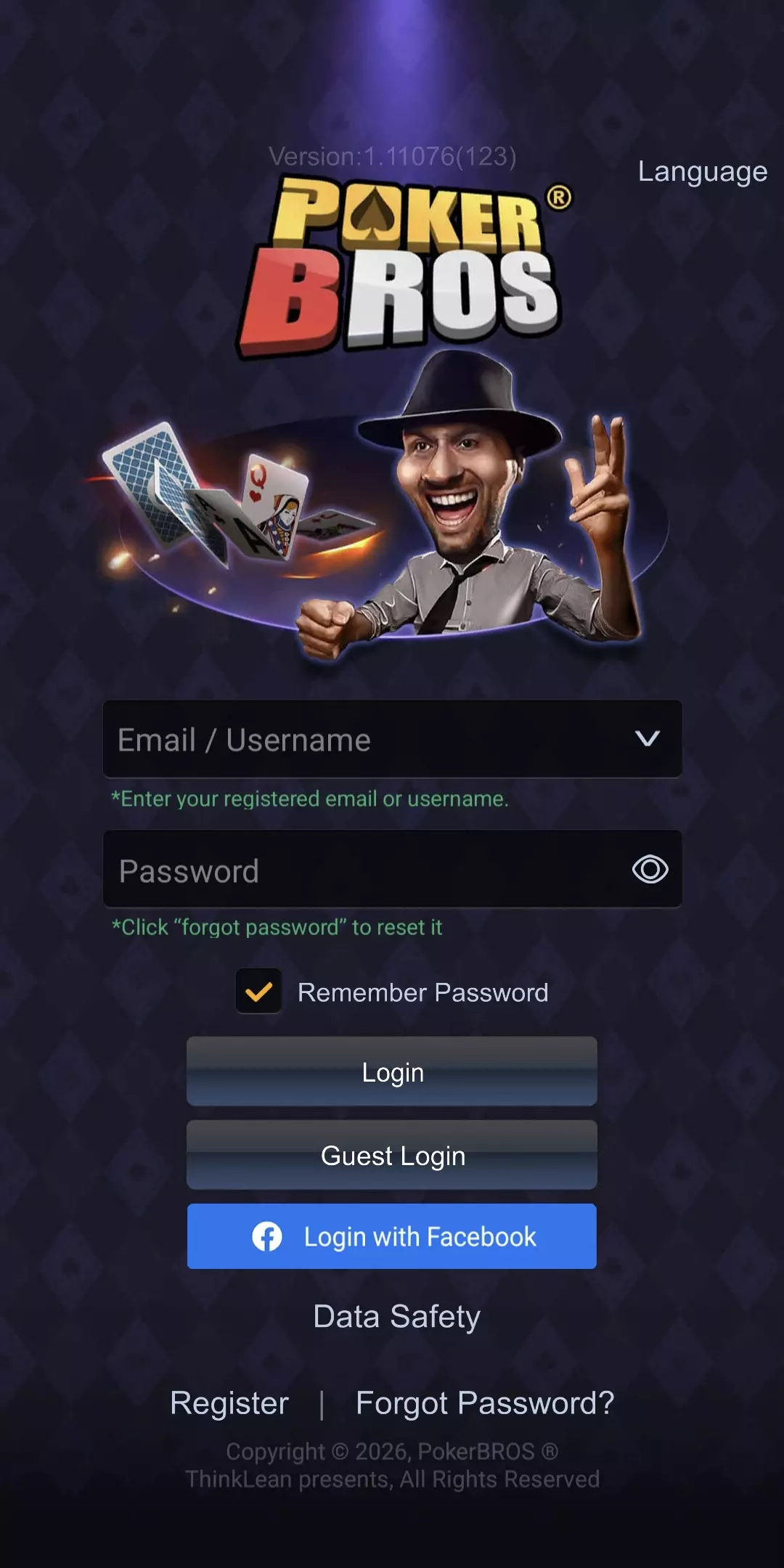 PokerBros app store listing showing free download and registration on iOS and Android